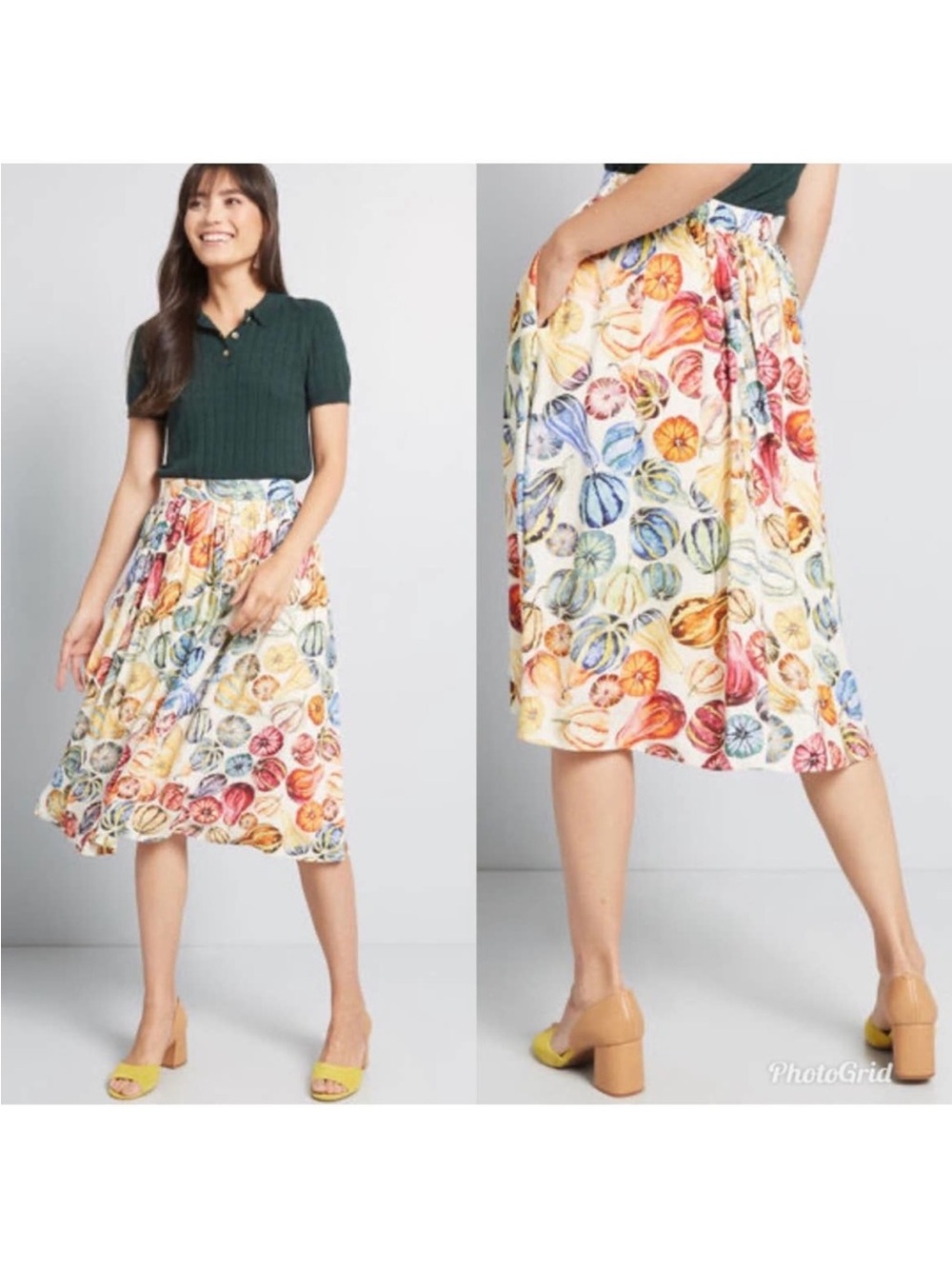 ModCloth Cream Floral A-Line Skirt with Multicolor Print - Picture 8 of 16